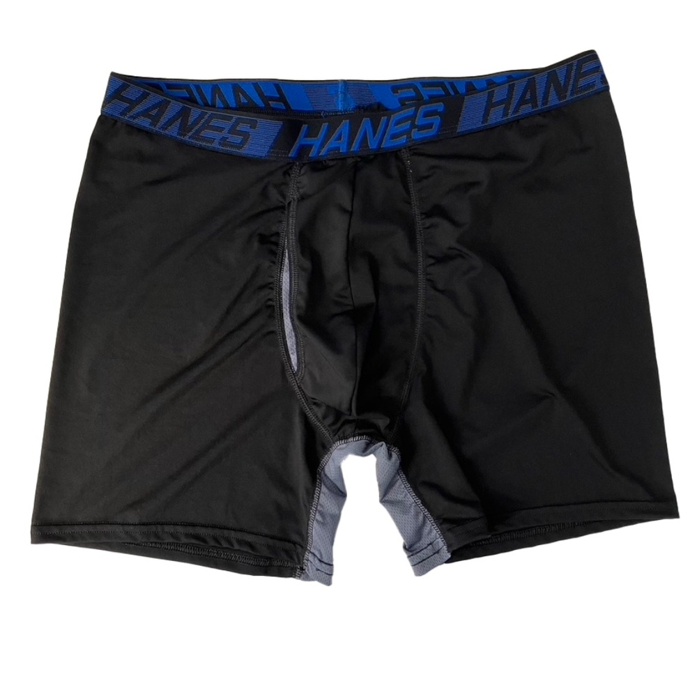 Hanes Men's X-Temp Total Support Pouch Long Leg Black & Gray Boxer Brief